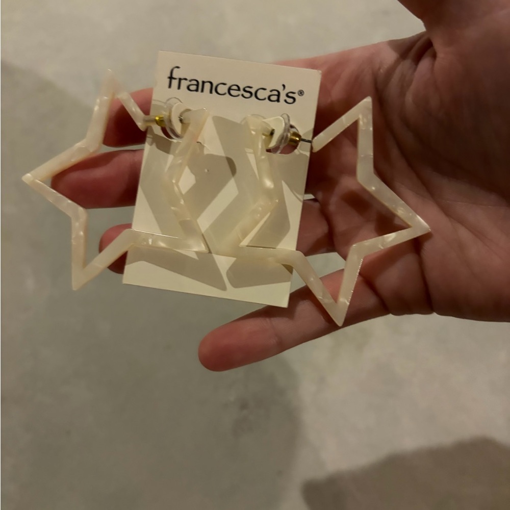 Francesca's Cream Star Hoop Earrings